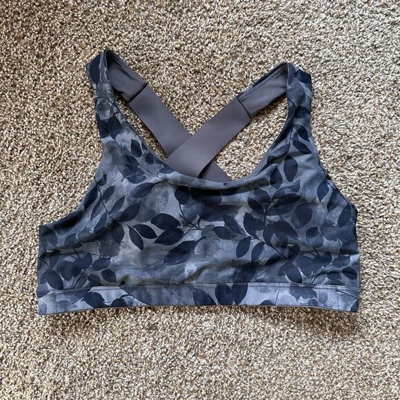 Old Navy Active Powersoft Bra Women's XL Floral Blue Gray Sports Crossback - Picture 1 of 4